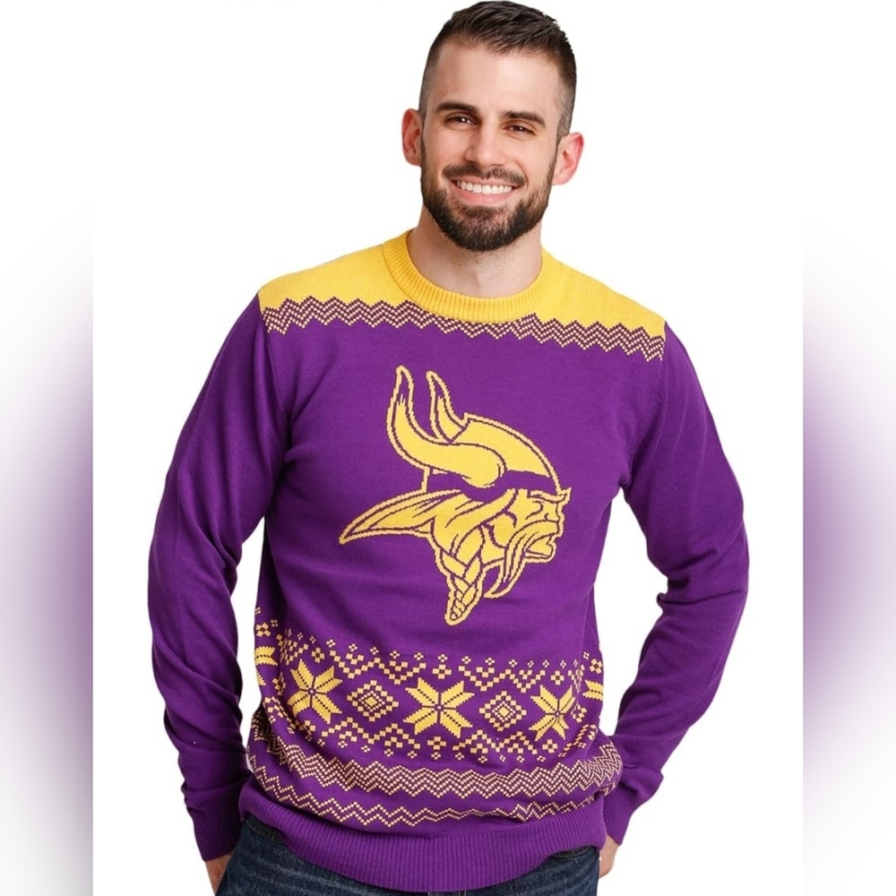 FOCO Men's NFL Big Logo Two Tone Knit Sweater